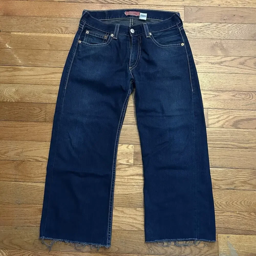 Vintage 2003 Levi’s Real Loose Type 1 Y2K Baggy Dark Wash Cut Off Jeans 34x27